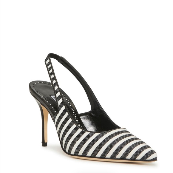 MANOLO BLAHNIK ALLURAFIA NAUTICAL STRIPE SLINGBACK PUMP - Picture 1 of 9